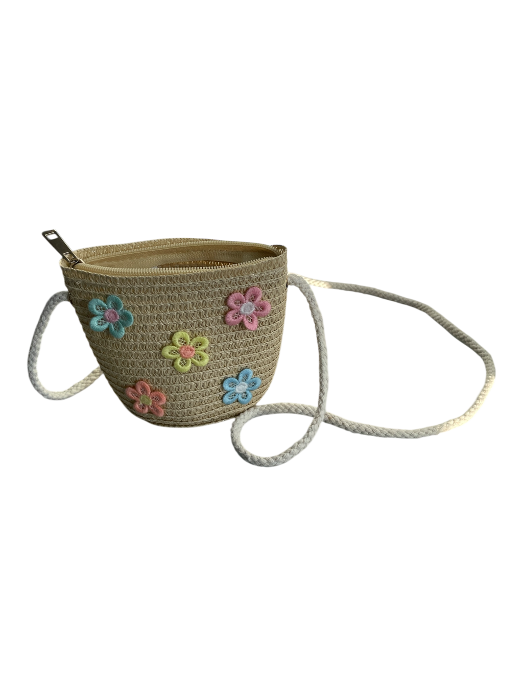 930007 - Bolsito rafia flores con asa larga y cremallera de 12 x 12 x 4cm