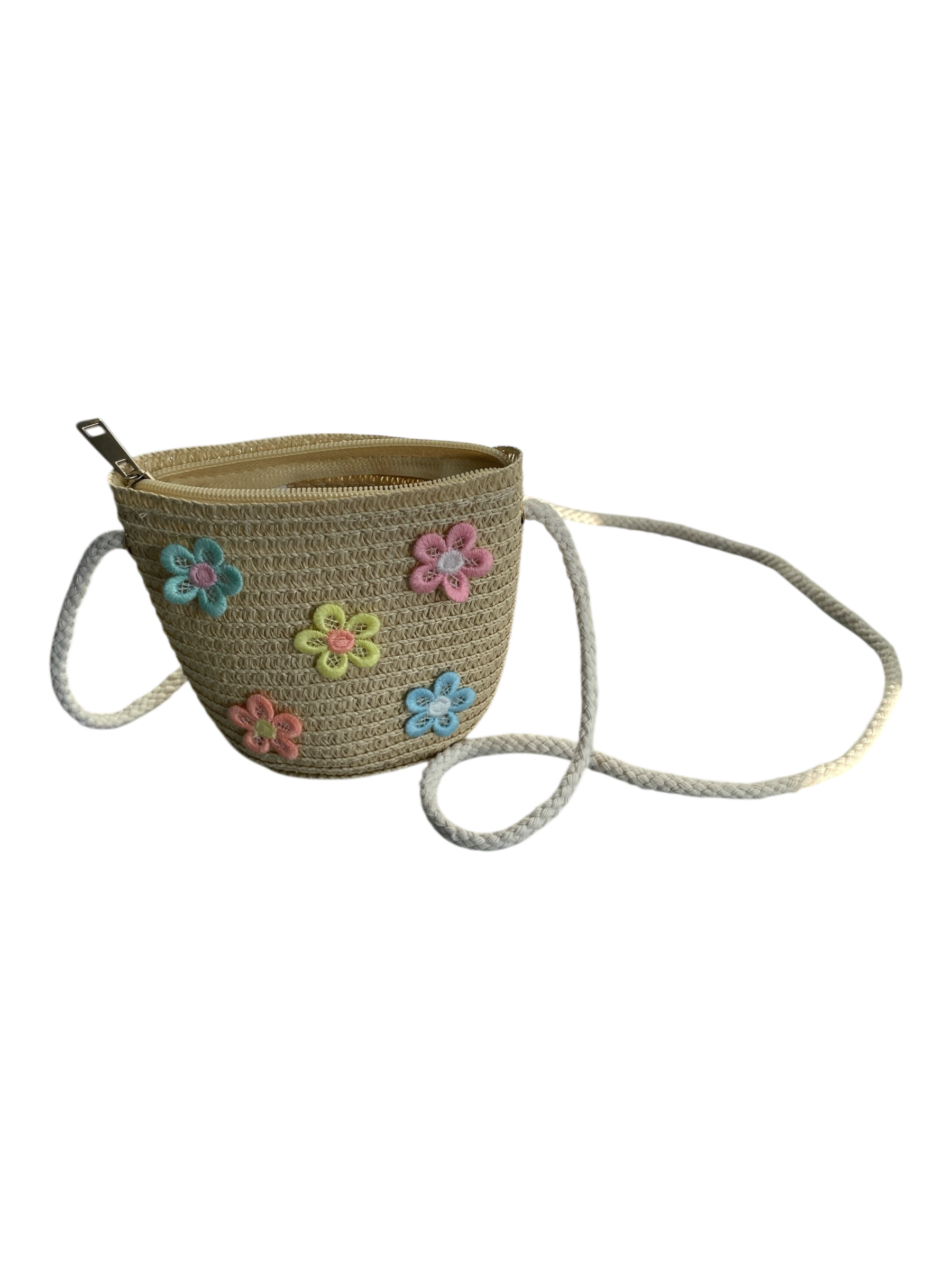930007 - Bolsito rafia flores con asa larga y cremallera de 12 x 12 x 4cm