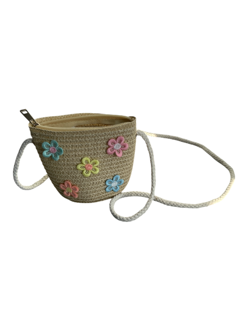 930007 - Bolsito rafia flores con asa larga y cremallera de 12 x 12 x 4cm