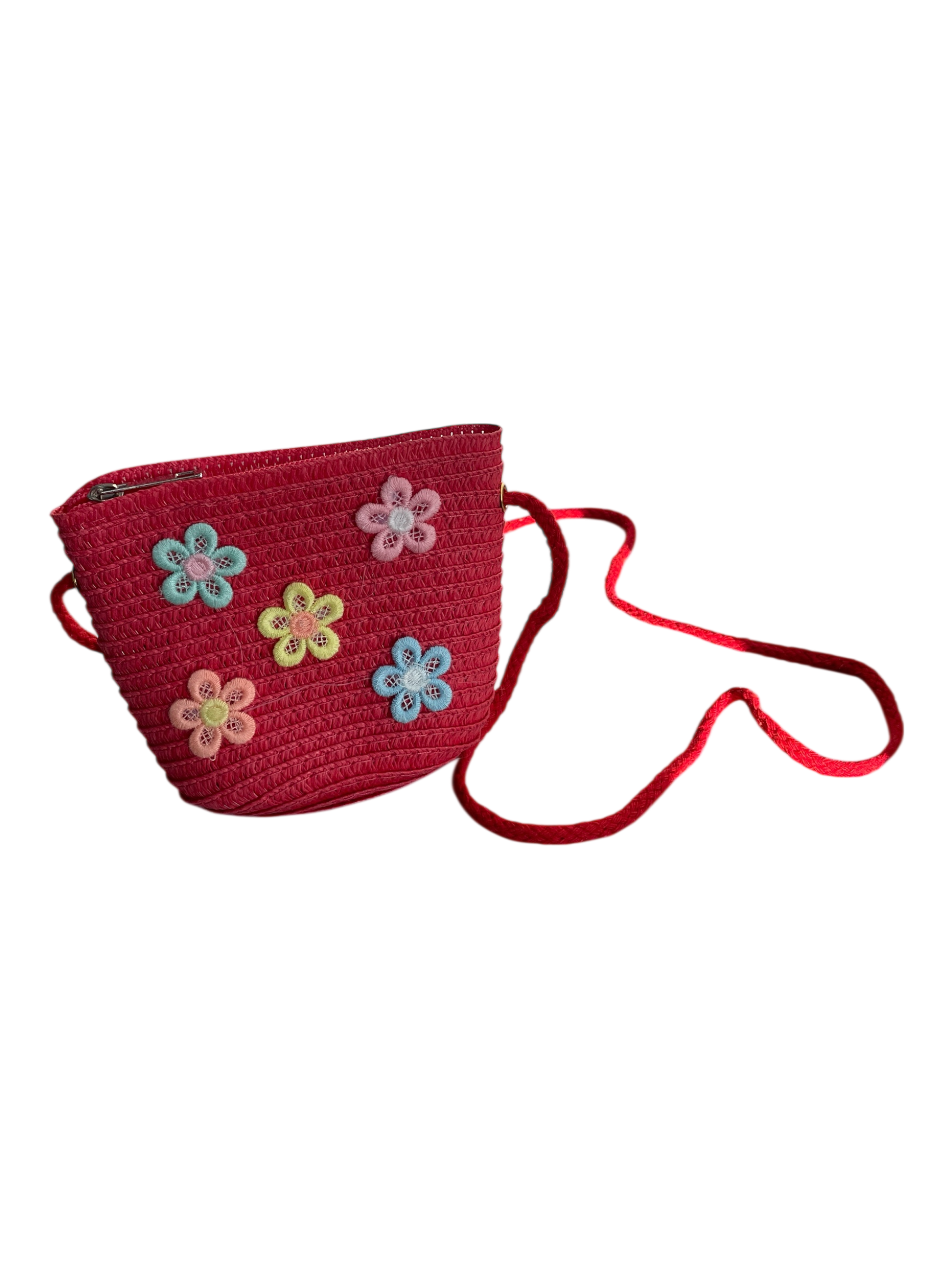 930007 - Bolsito rafia flores con asa larga y cremallera de 12 x 12 x 4cm