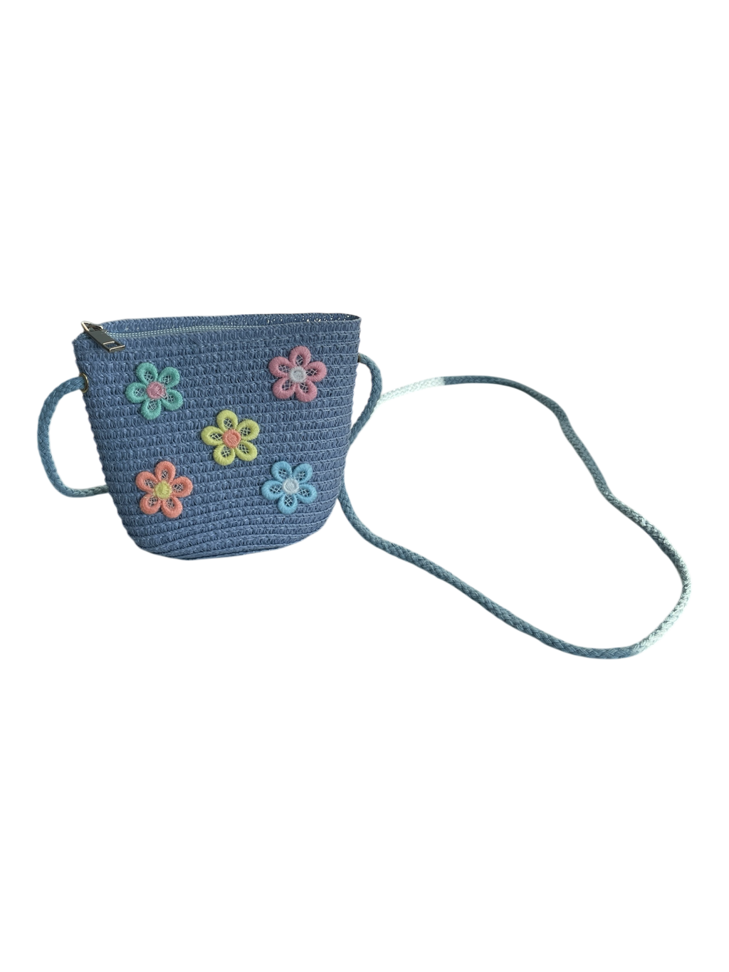 930007 - Bolsito rafia flores con asa larga y cremallera de 12 x 12 x 4cm
