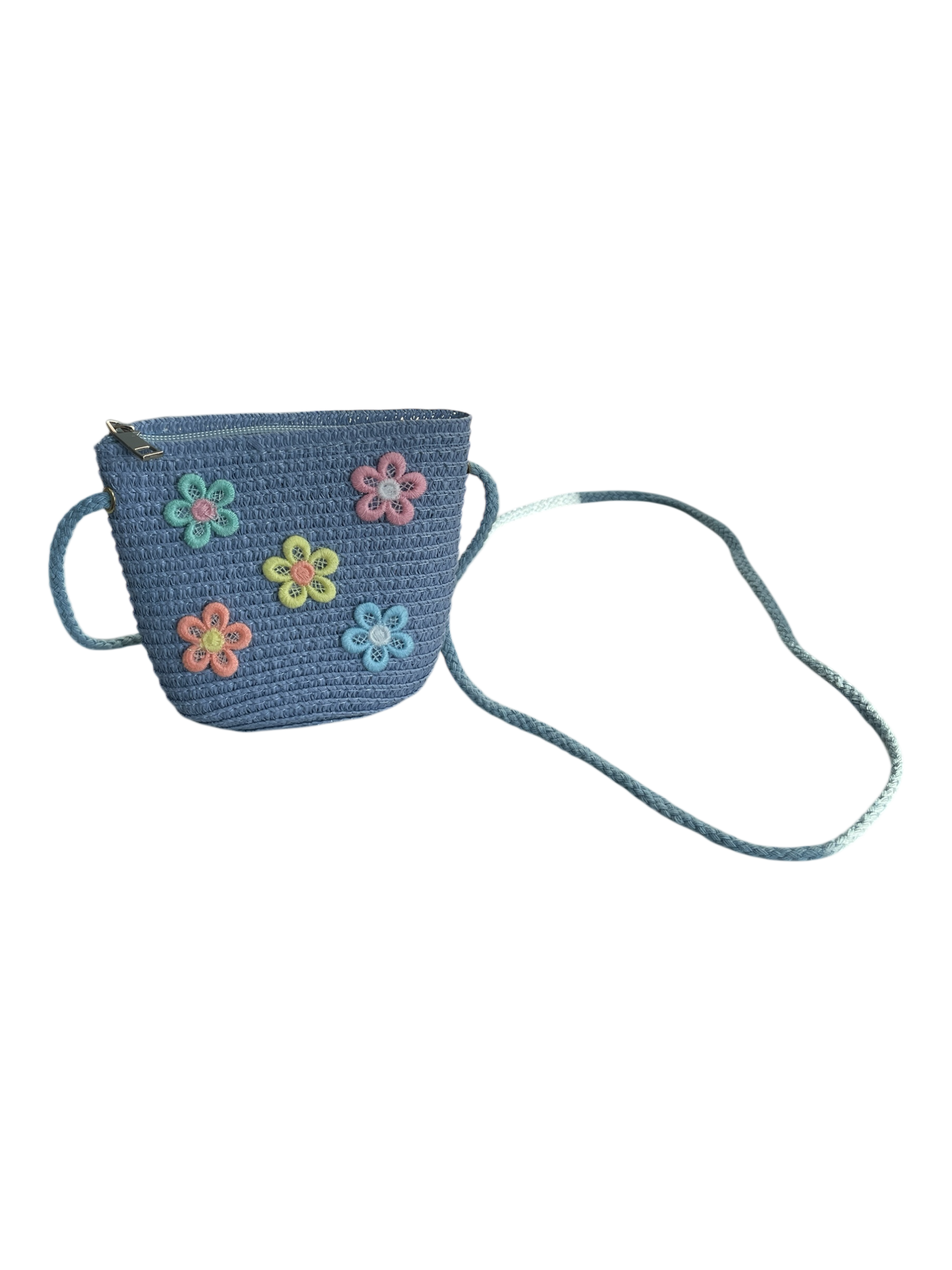 930007 - Bolsito rafia flores con asa larga y cremallera de 12 x 12 x 4cm