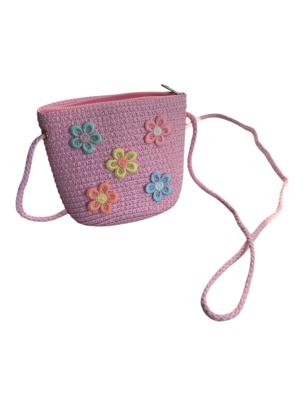 930007 - Bolsito rafia flores con asa larga y cremallera de 12 x 12 x 4cm