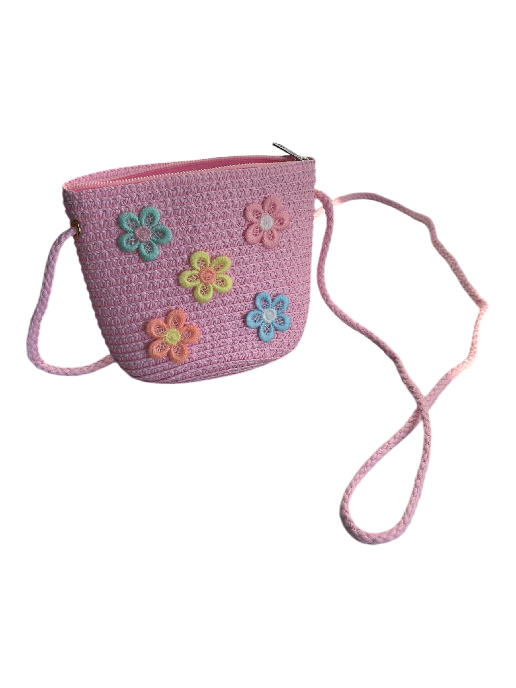 930007 - Bolsito rafia flores con asa larga y cremallera de 12 x 12 x 4cm